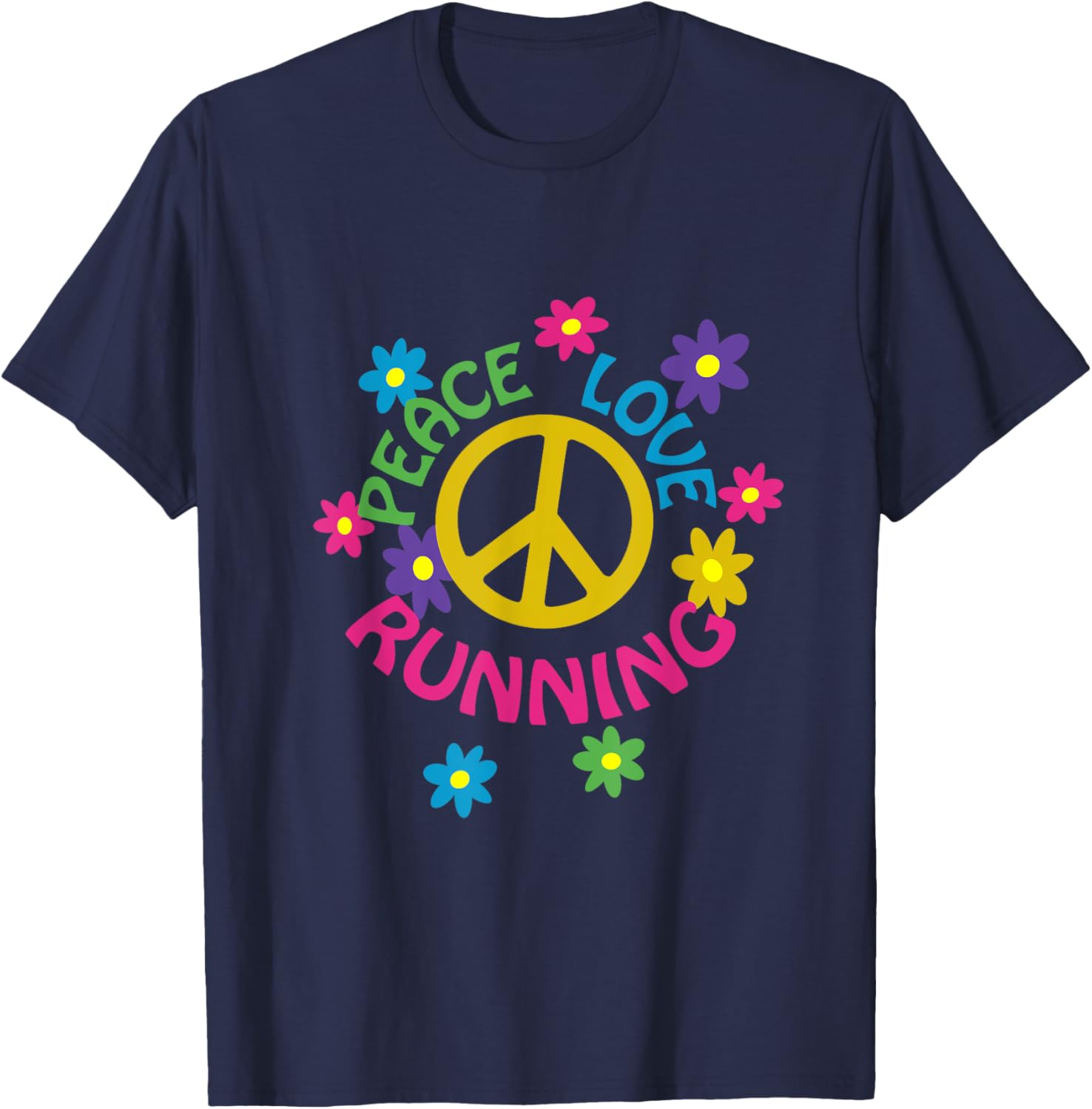 Peace Love Running - Flower Power T-Shirt - T-Shirt | Navy