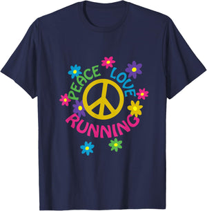 Peace Love Running - Flower Power T-Shirt - T-Shirt | Navy