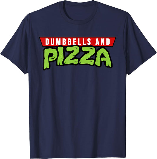 Dumbbells and Pizza Funny Cute Turtle Themed Gym and Fitness T-Shirt - T-Shirt | Navy