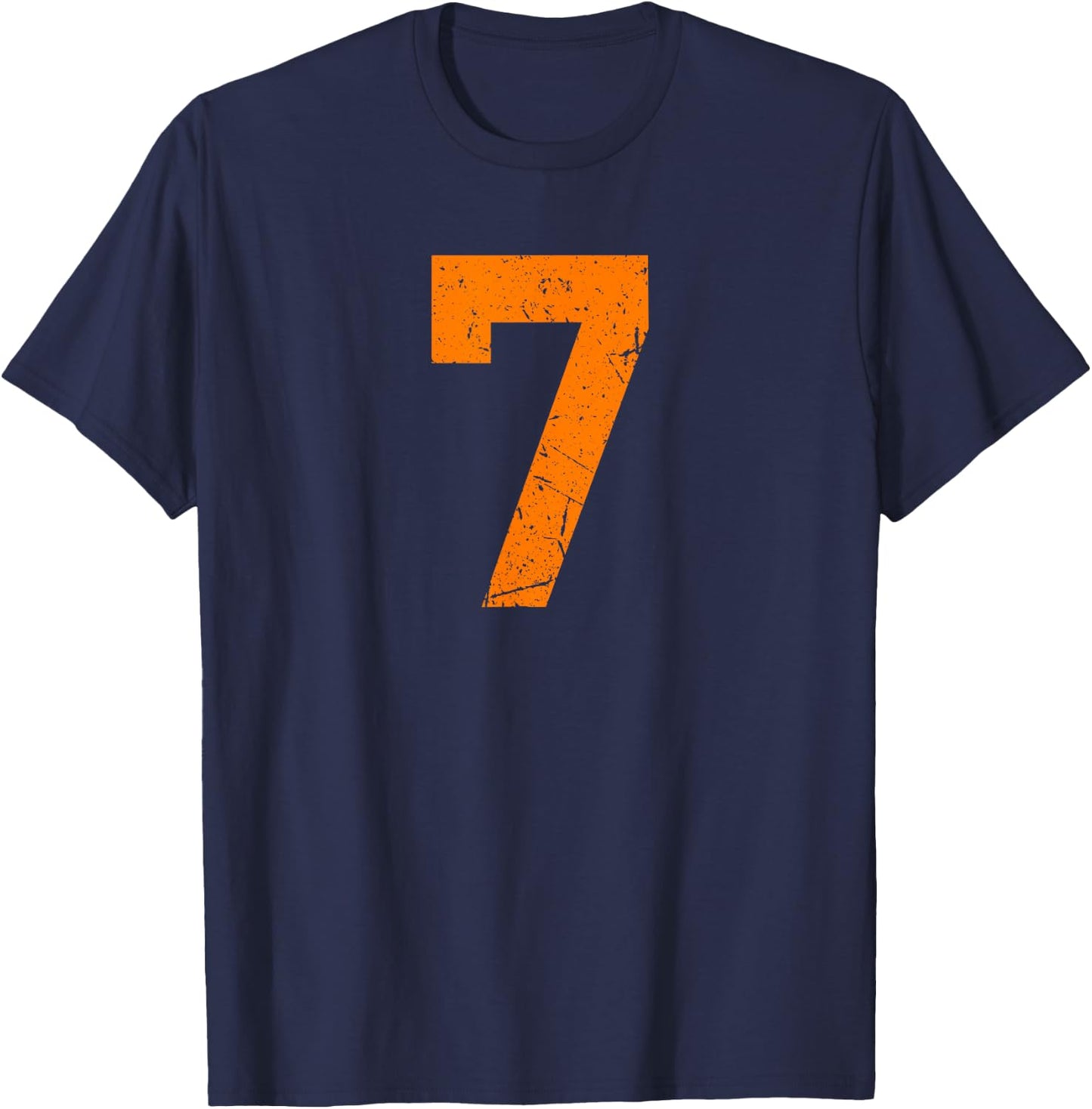 Vintage Orange Sports Team Number #7 T-Shirt - T-Shirt | Navy