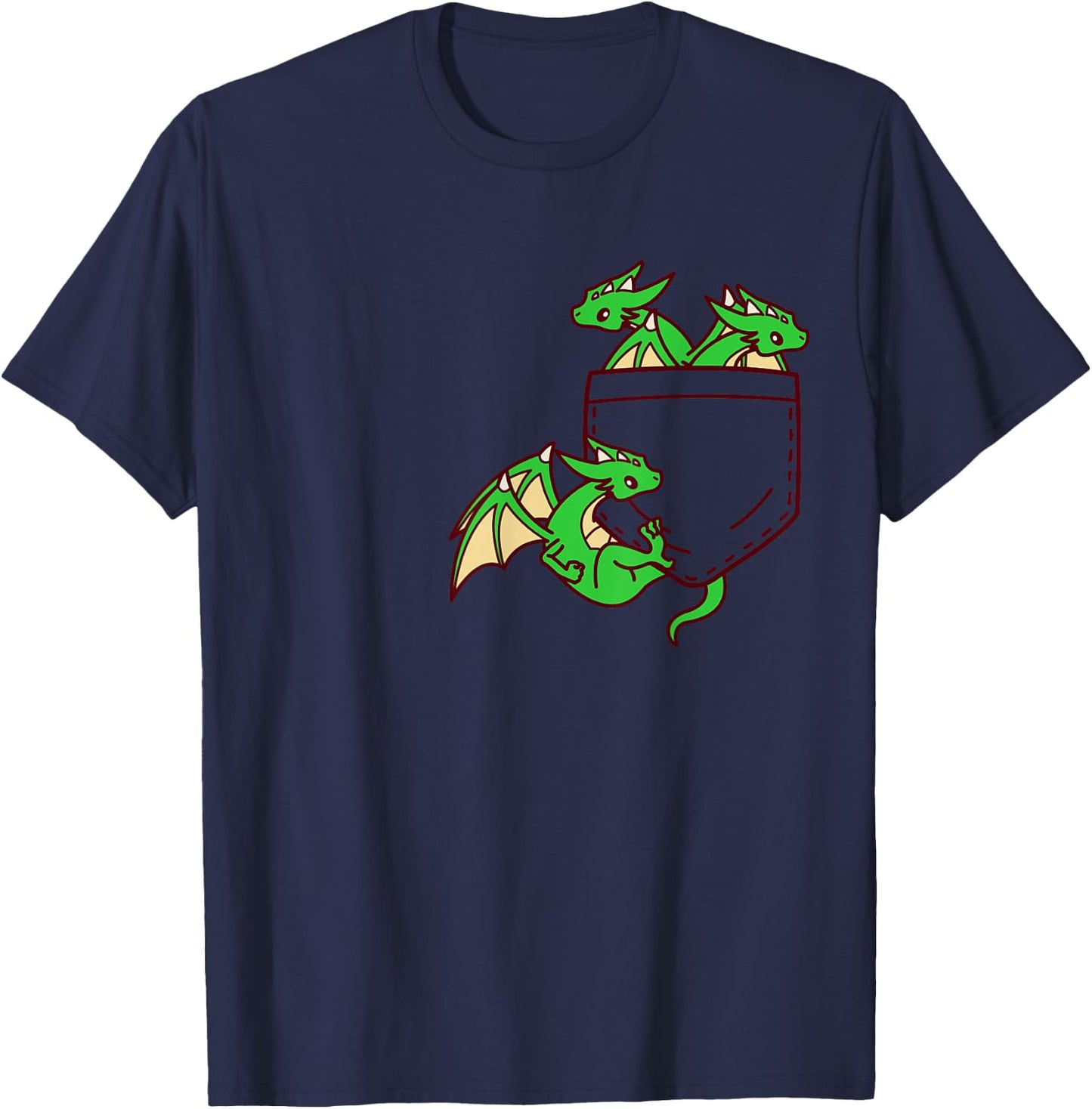 For Dragon Lovers Cute Kawaii Baby Dragon In Pocket T-Shirt - T-Shirt | Navy
