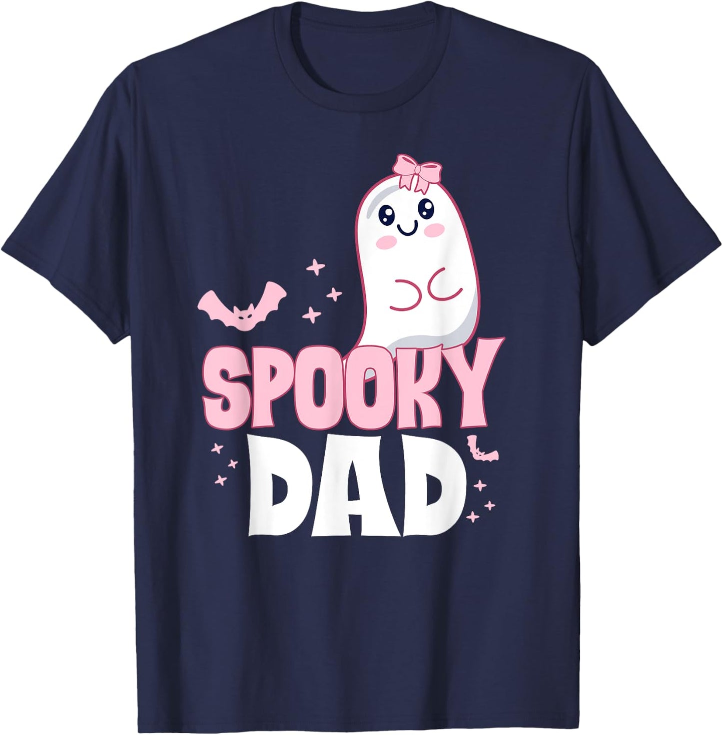 Spooky Dad Family Cute Pink White Ghost Boo Halloween T-Shirt - T-Shirt | Navy