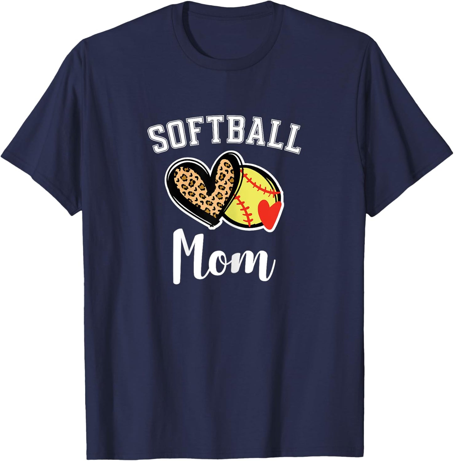 Softball Mom Leopard Heart T-Shirt - T-Shirt | Navy