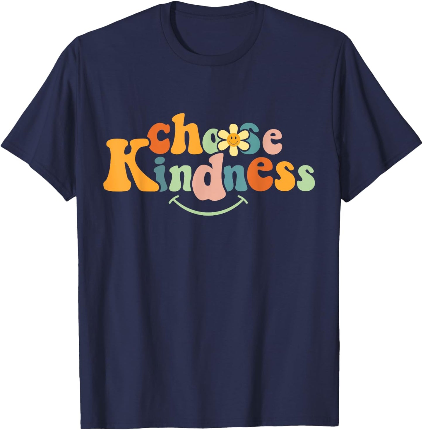 Choose Kindness Retro Groovy Be Kind Women Men Autism Kids T-Shirt - T-Shirt | Navy
