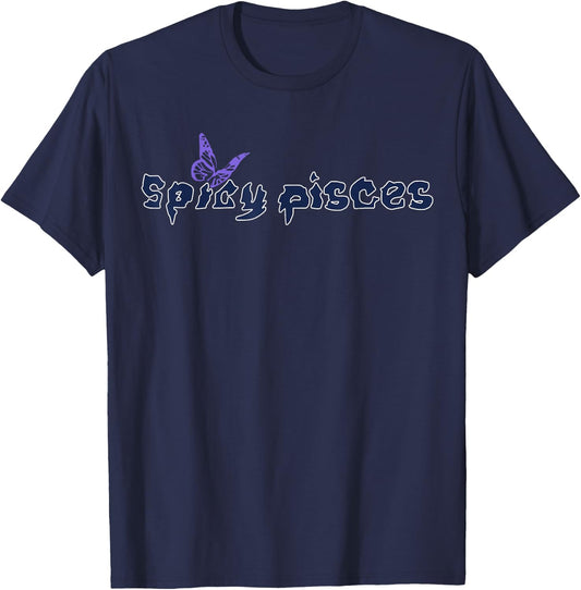 Pisces Birthday Zodiac Sign Horoscope Spicy Pisces Butterfly T-Shirt - T-Shirt | Navy