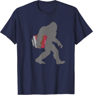 Funny Accordionist Bigfoot musician with Accordion T-Shirt - T-Shirt | Navy