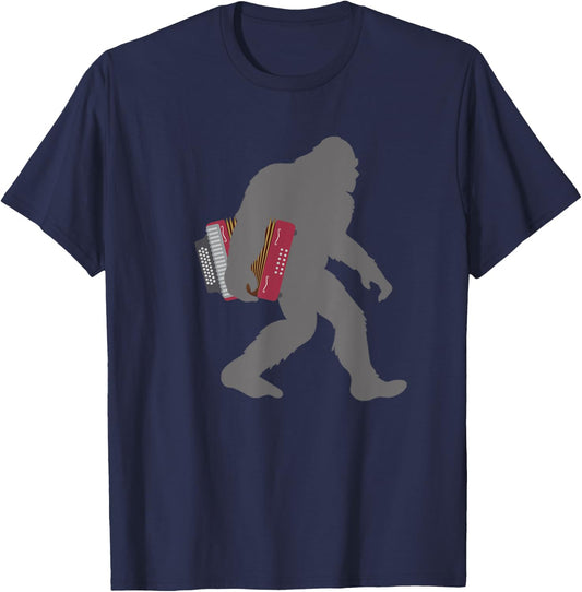 Funny Accordionist Bigfoot musician with Accordion T-Shirt - T-Shirt | Navy
