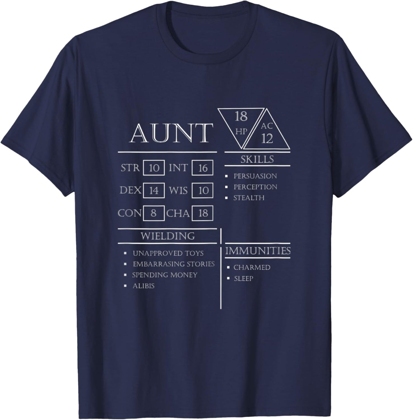 Roleplaying Dice Gamer Dragon Aunt Stat Skills Wielding T-Shirt - T-Shirt | Navy