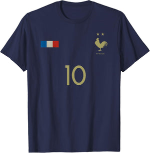 France Number 10 French Soccer Retro Football France T-Shirt - T-Shirt | Navy