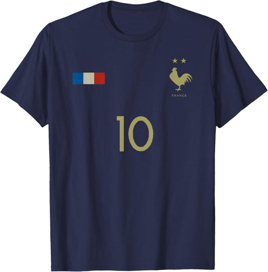 France Number 10 French Soccer Retro Football France T-Shirt - T-Shirt | Navy