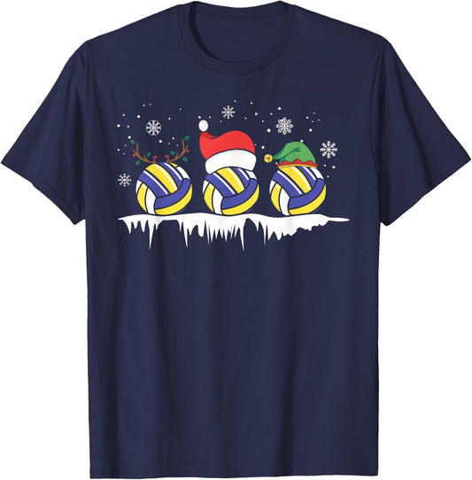 Volleyball Chistmas Santa Elf Reindeer Volleyball Xmas T-Shirt - T-Shirt | Navy