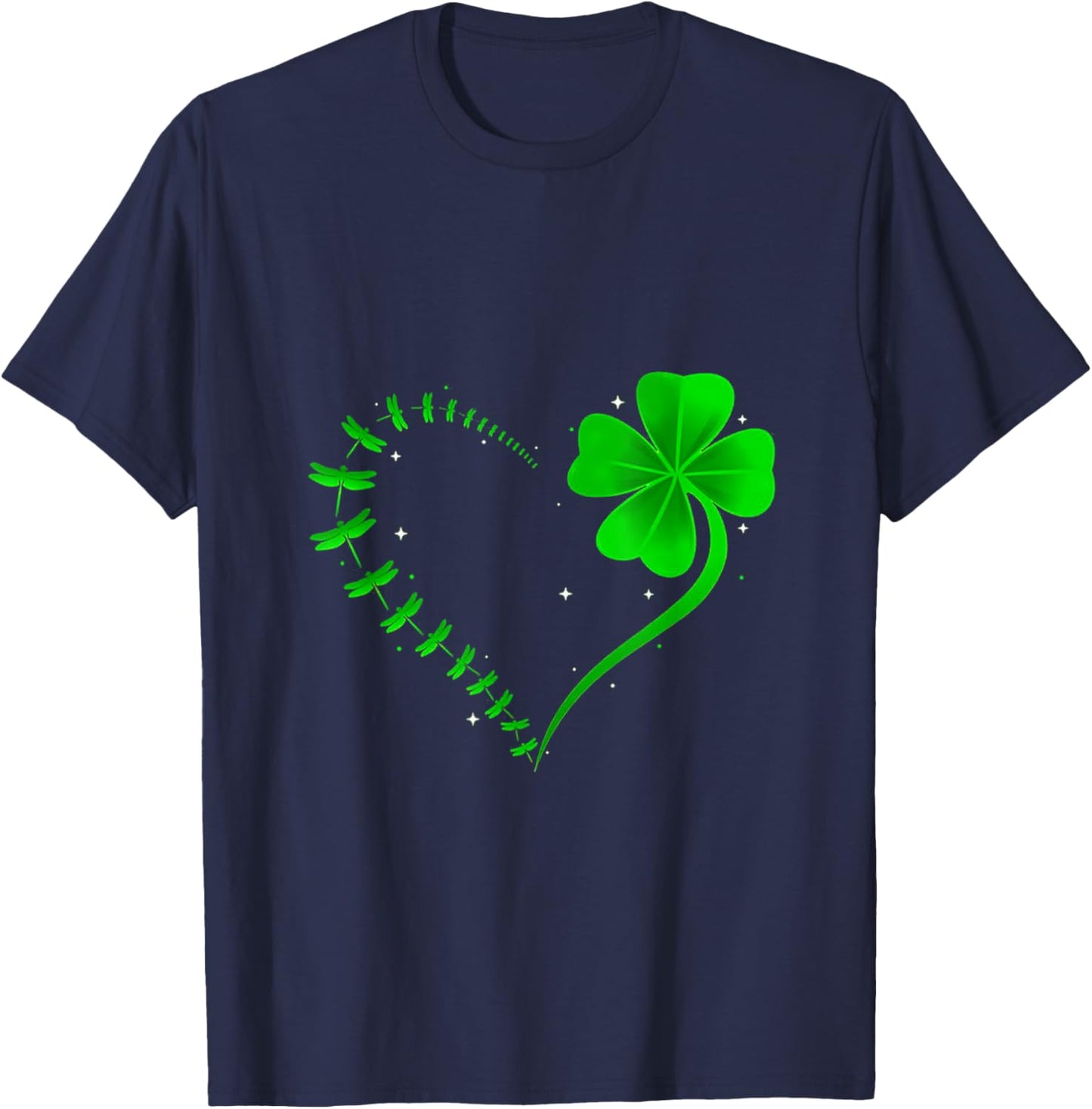 Dragonfly Heart Irish Shamrock Heart T-Shirt - T-Shirt | Navy