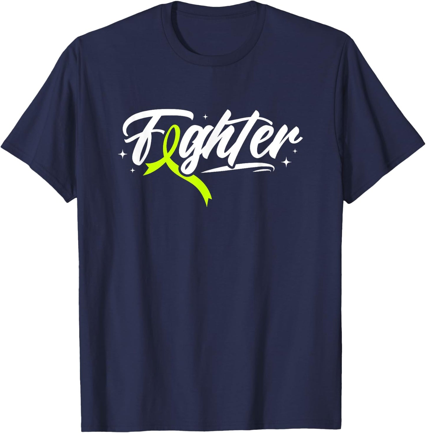 Lymphoma Cancer Fighter Lime Green Ribbon Awareness Month T-Shirt - T-Shirt | Navy