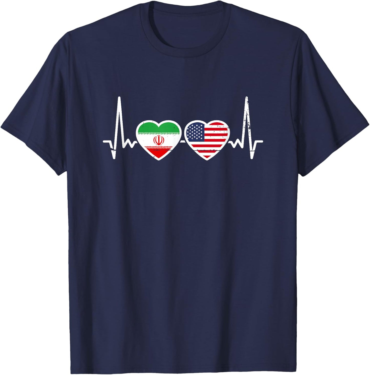 Iran USA Vintage Heartbeat Flag American Iranian T-Shirt - T-Shirt | Navy