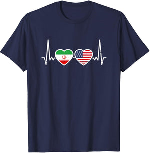 Iran USA Vintage Heartbeat Flag American Iranian T-Shirt - T-Shirt | Navy