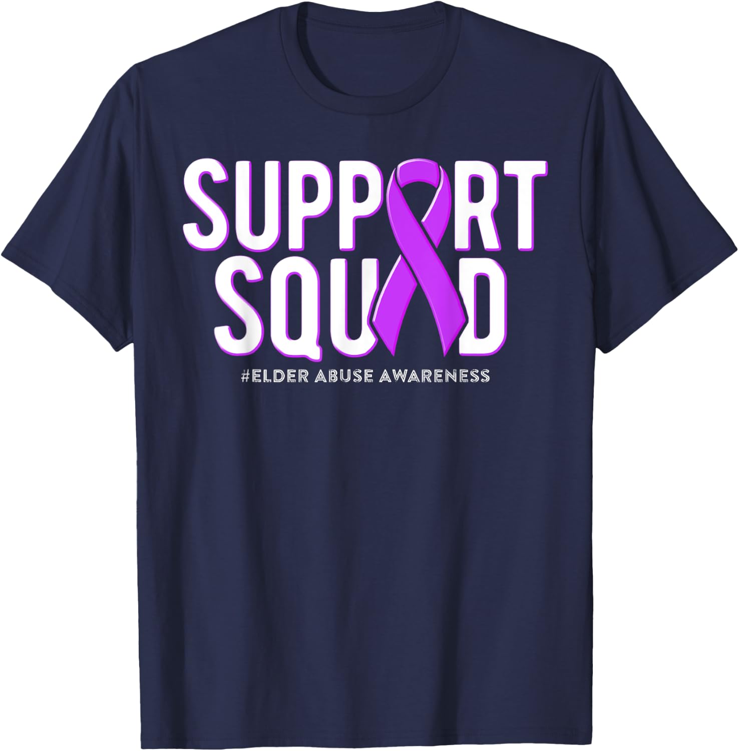 Support Squad Elder Abuse Awareness Purple Ribbon T-Shirt - T-Shirt | Navy