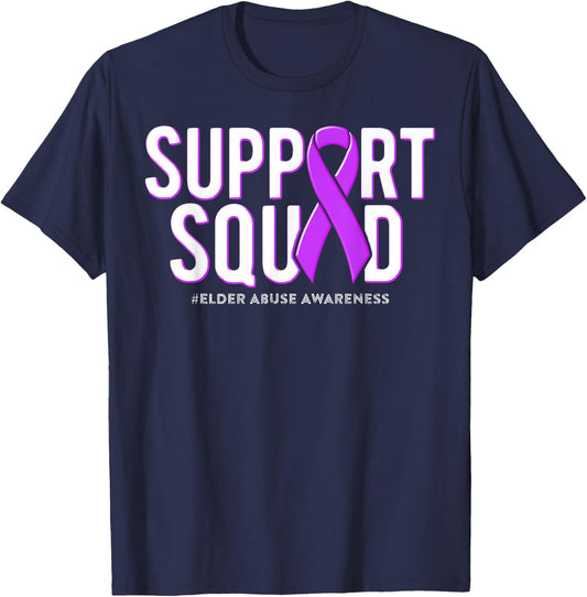 Support Squad Elder Abuse Awareness Purple Ribbon T-Shirt - T-Shirt | Navy