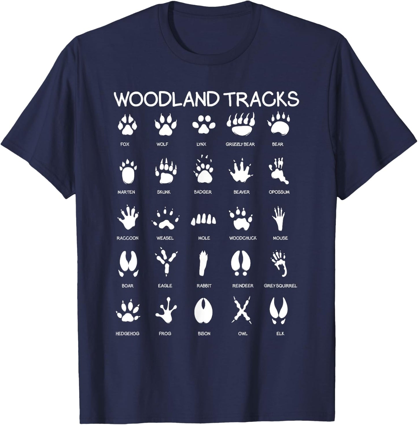 Nature Explorer Animal Track Paws Hunt Designs Animal Track Footprints Woodland Theme Nursery House Decor Illustration T-Shirt - T-Shirt | Navy