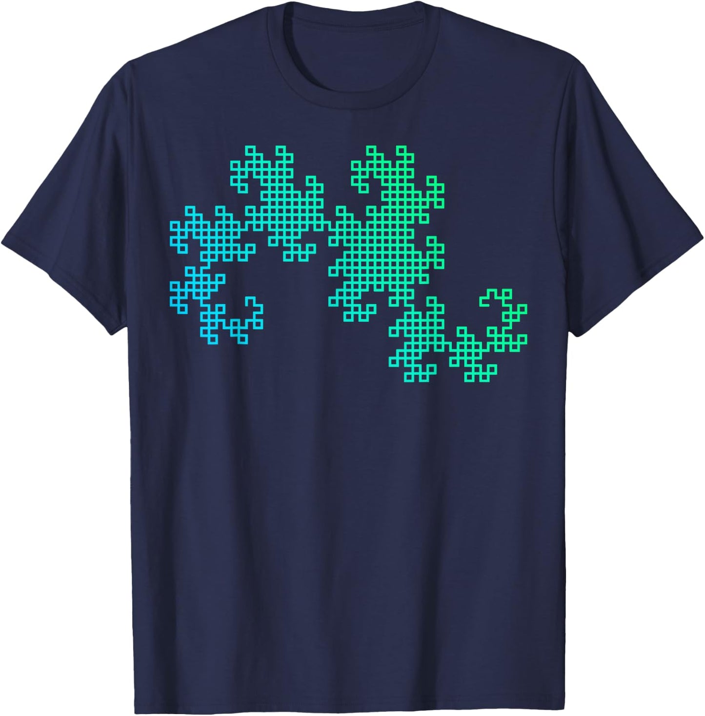 Nerdy Dragon Curve Fractal Geometry Math Teacher Blue Green Women Girls Kids T-Shirt - T-Shirt | Navy