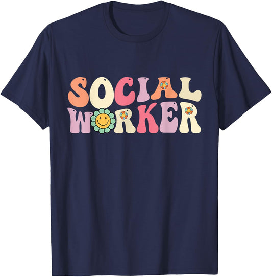 Social Worker Groovy Retro Vintage 60s 70s Design T-Shirt - T-Shirt | Navy