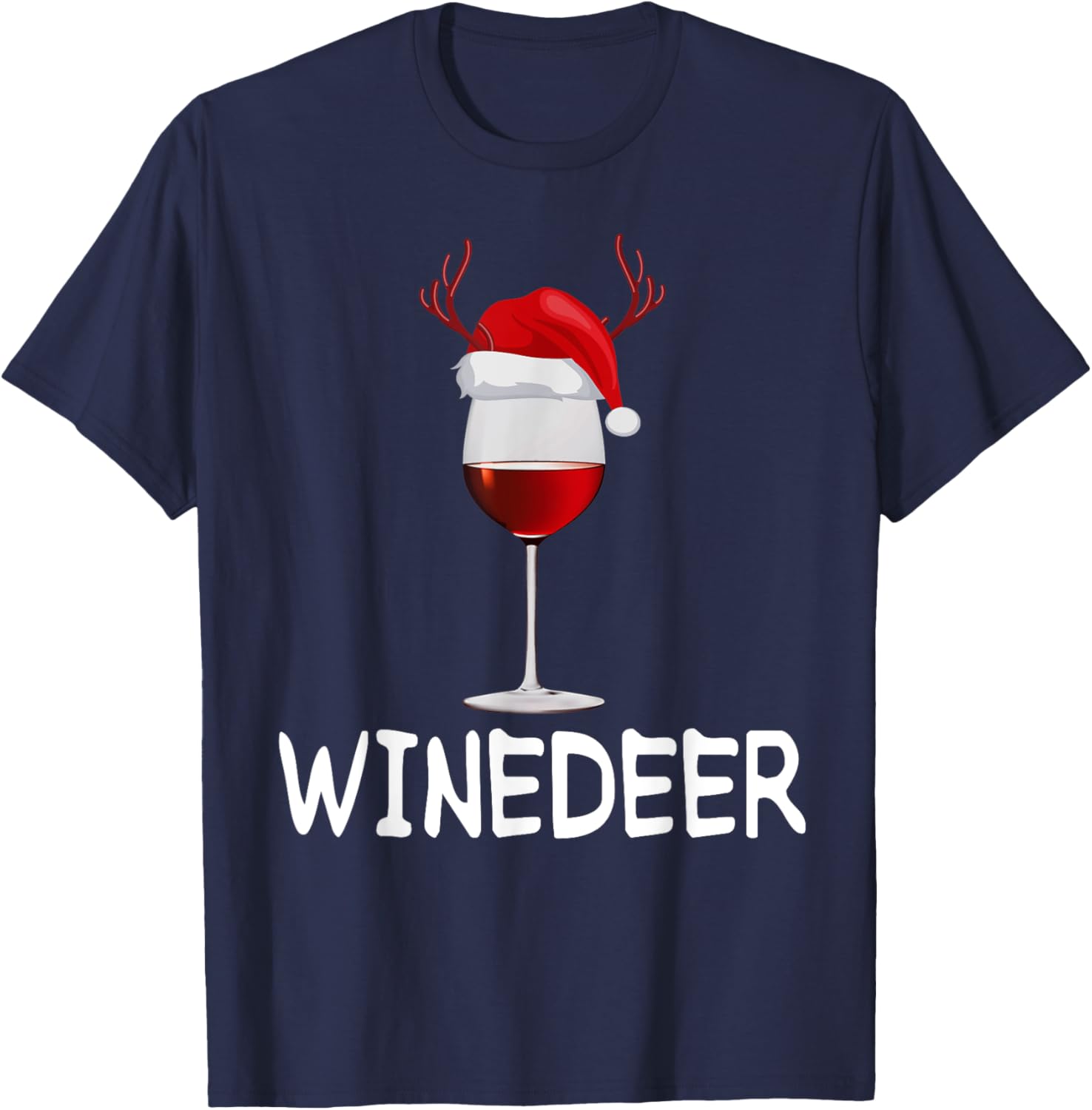 WineDeer ReinBeer Funny Wine Beer Christmas Couples Matching T-Shirt - T-Shirt | Navy