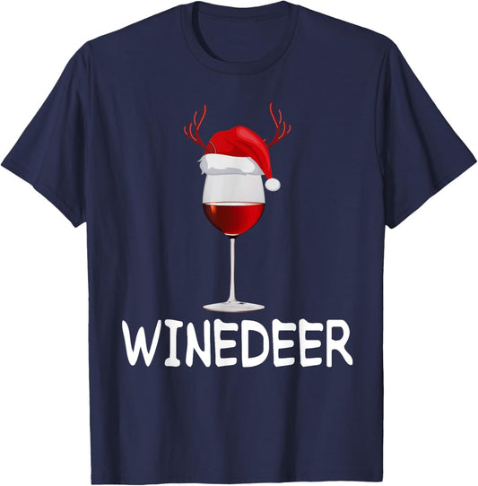 WineDeer ReinBeer Funny Wine Beer Christmas Couples Matching T-Shirt - T-Shirt | Navy