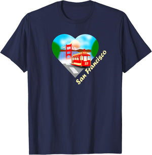 San Francisco Heart with trolley and Golden Gate T-Shirt - T-Shirt | Navy