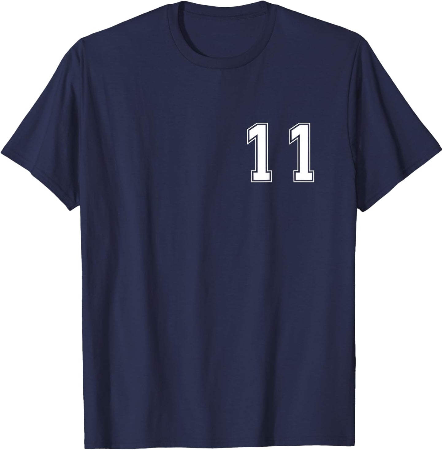 White Number 11 Team Junior Sports Numbered Uniform T-Shirt - T-Shirt | Navy