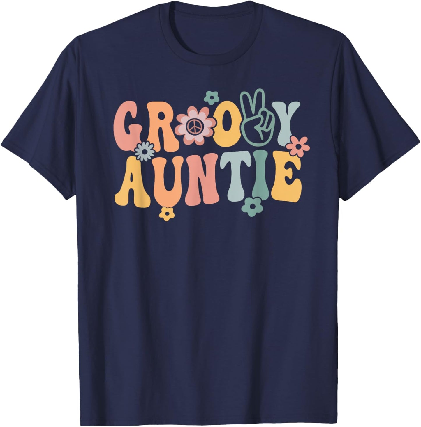 Groovy Auntie Retro Aunt Matching Family 1st Birthday Party T-Shirt - T-Shirt | Navy