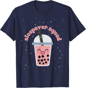 Slumber Party Squad Boba Bubble Tea Sleepover Kit Spa Party T-Shirt - T-Shirt | Navy