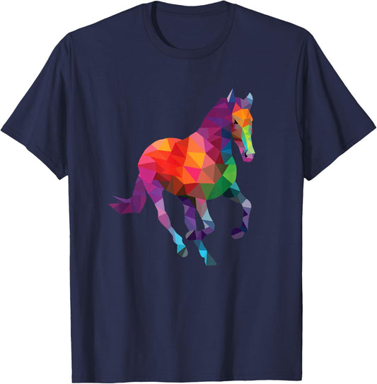 Geometric Horse - Horseman Horses Equestrian Riding Lover T-Shirt - T-Shirt | Navy