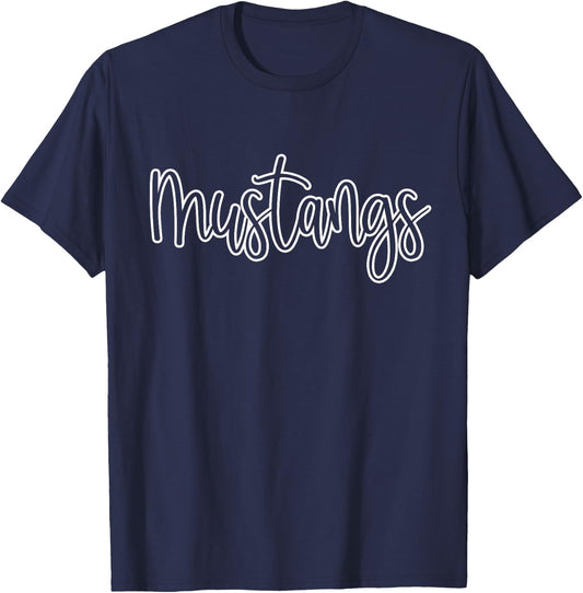 Mustangs Mascot School Sports Fan Team Spirit T-Shirt - T-Shirt | Navy