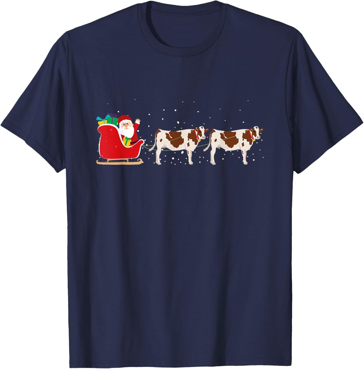 Cow Santa Christmas Sleigh - Funny Cow Xmas T-Shirt - T-Shirt | Navy