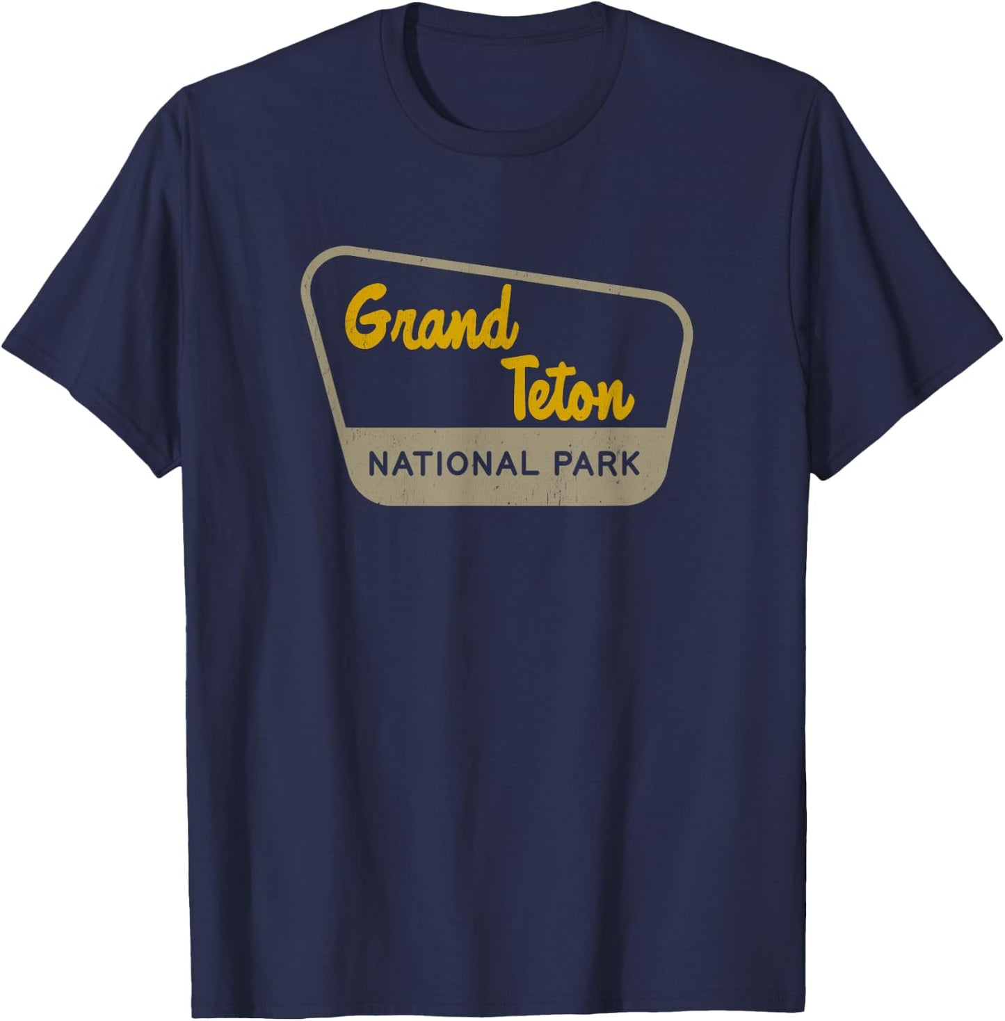 Grand Teton National Park Retro Two-Tone Sign T-Shirt - T-Shirt | Navy