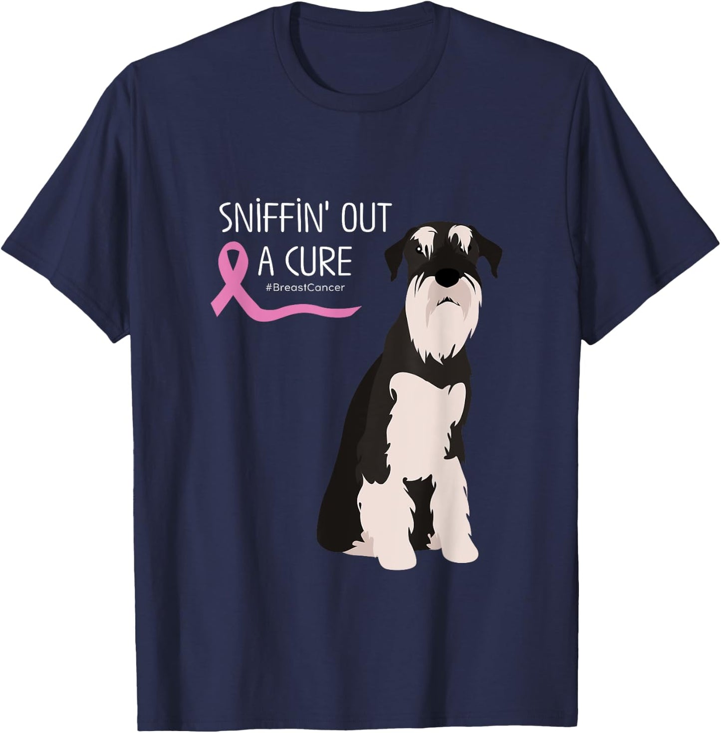 Schnauzer Dog Lover Breast Cancer Awareness T-Shirt - T-Shirt | Navy
