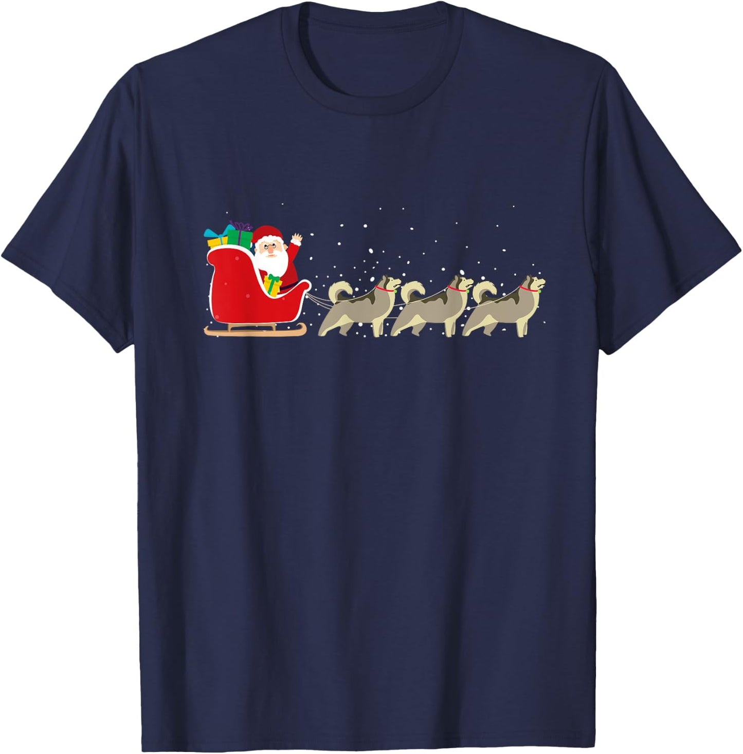 Husky Santa Christmas Sleigh - Funny Husky Xmas T-Shirt - T-Shirt | Navy