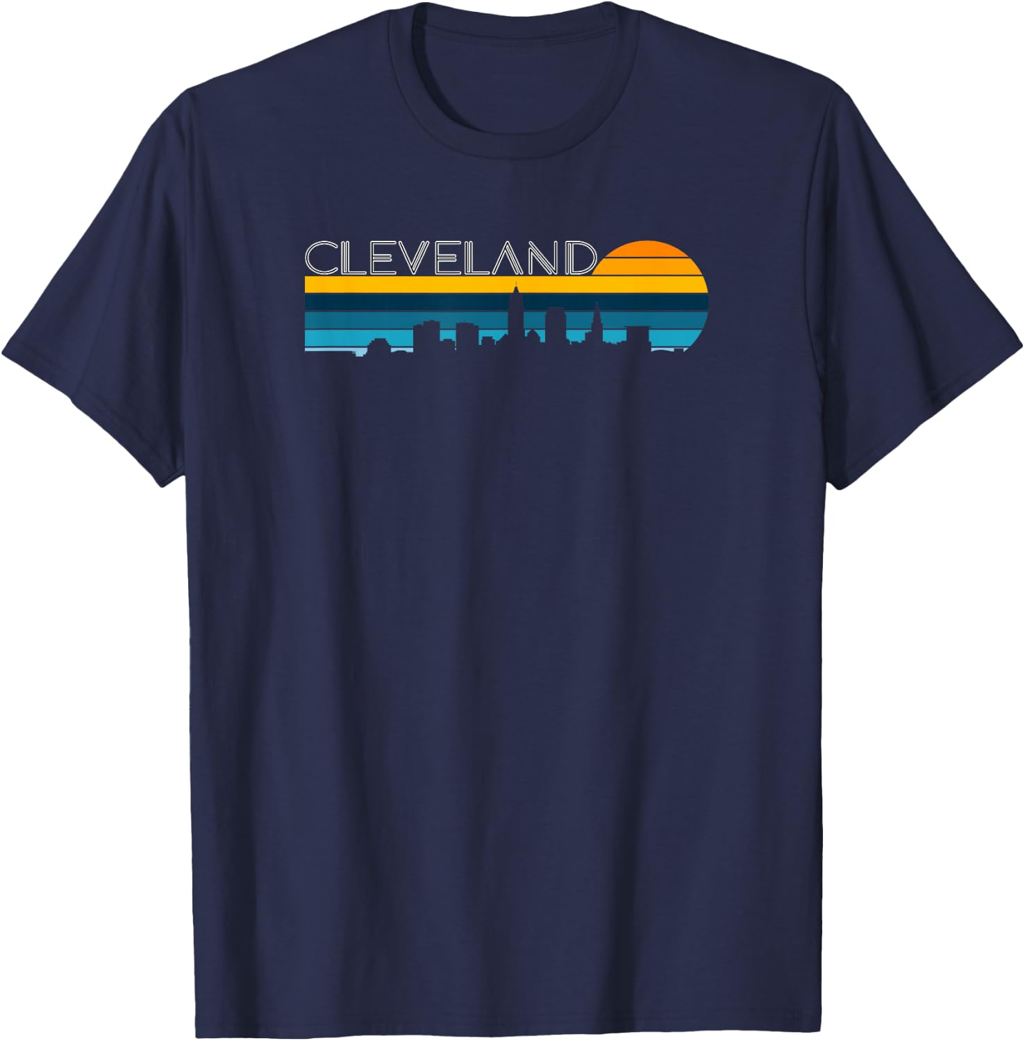 Cleveland Skyline - Vintage Retro Sunset Cleveland Cityscape T-Shirt - T-Shirt | Navy