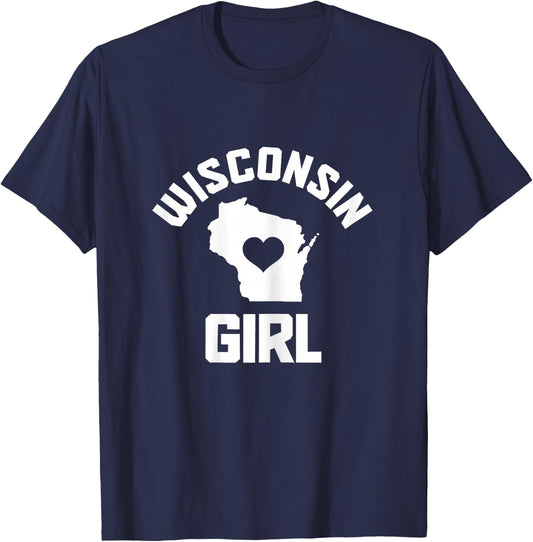 Wisconsin Girl State Map Heart Pride Vintage T-Shirt - T-Shirt | Navy