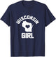 Wisconsin Girl State Map Heart Pride Vintage T-Shirt - T-Shirt | Navy