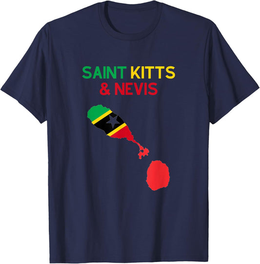 Saint Kitts & Nevis Flag and Map T-Shirt - T-Shirt | Navy