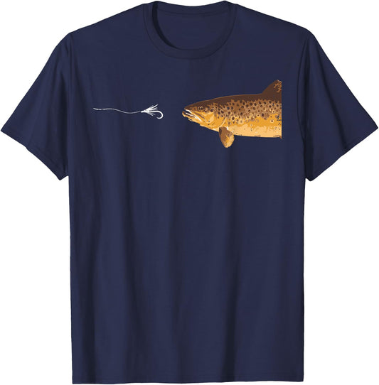 Brown Trout Fishing Hook Fisherman Angler Men Women Kids T-Shirt - T-Shirt | Navy