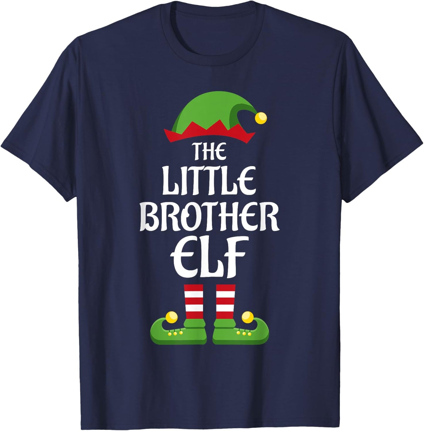 Little Brother Elf Family Matching Group Christmas T-Shirt - T-Shirt | Navy