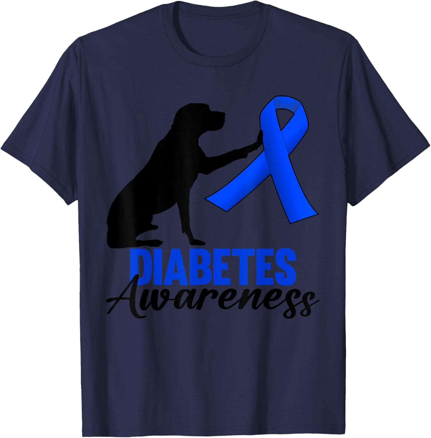 Type 1 Type 2 Diabetic Dog Lovers T1D T2D Diabetes Awareness Men Women T-Shirt - T-Shirt | Navy