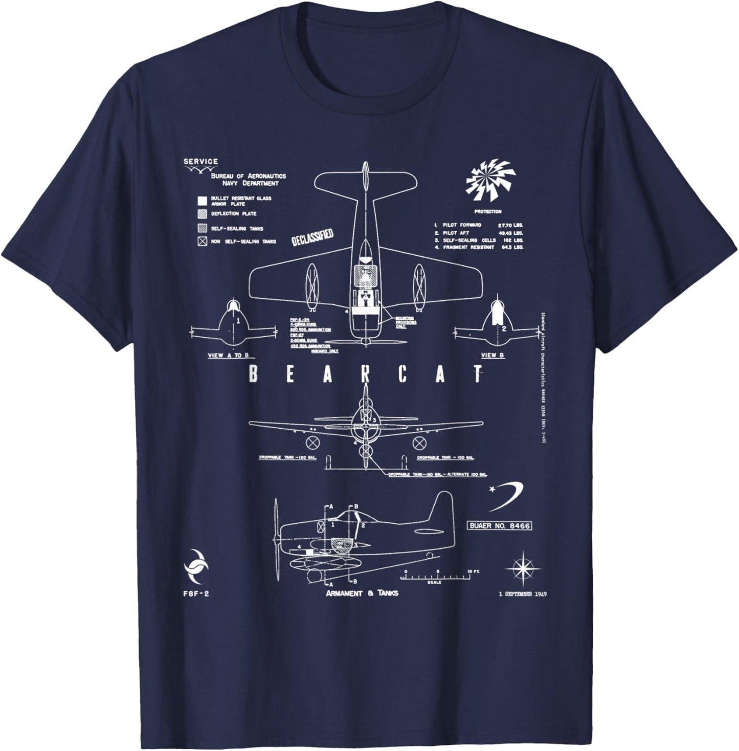 Grumman F8F-2 Bearcat Armament And Tanks Fighter Aircraft T-Shirt - T-Shirt | Navy