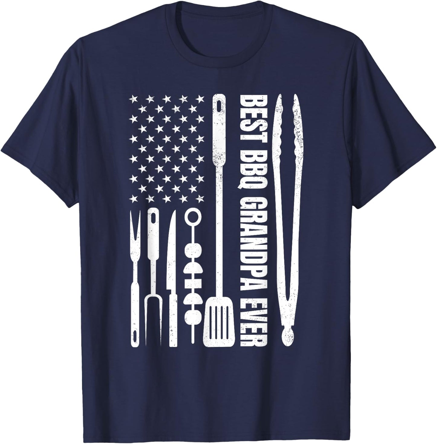 Best BBQ Grandpa Ever - Barbecue Grandpa Smoker And USA Flag T-Shirt - T-Shirt | Navy