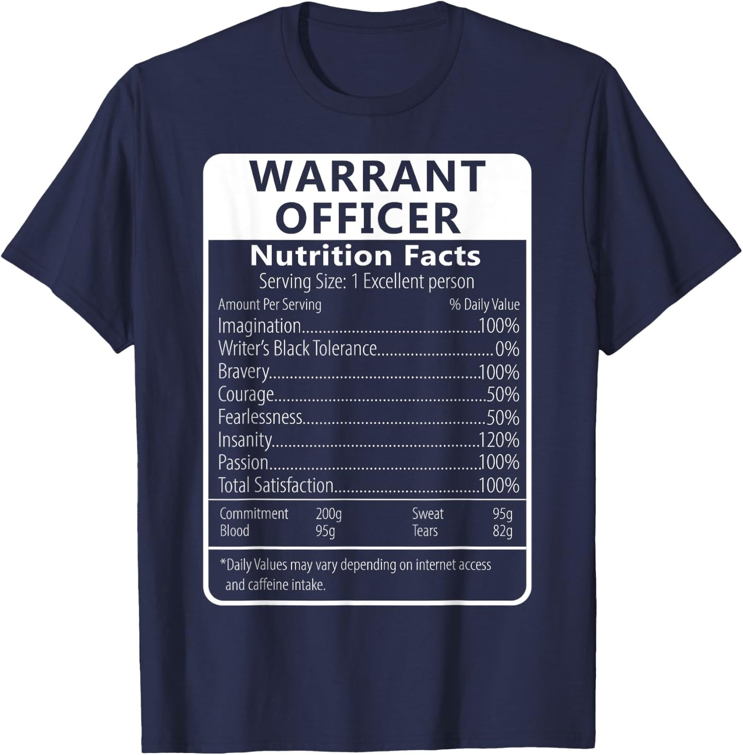 WARRANT OFFICER Nutrition Facts Sarcastic T-Shirt - T-Shirt | Navy