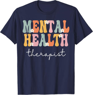 Mental Health Therapist Week Groovy Appreciation Day Women T-Shirt - T-Shirt | Navy