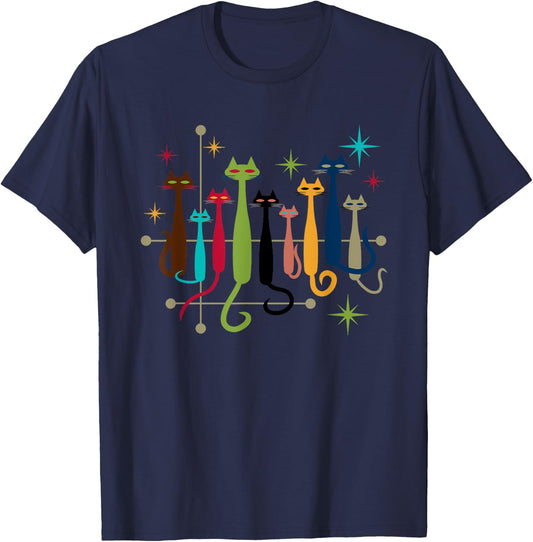 Mid-Century Modern Cats Vintage Retro MCM 1950s Style T-Shirt - T-Shirt | Navy