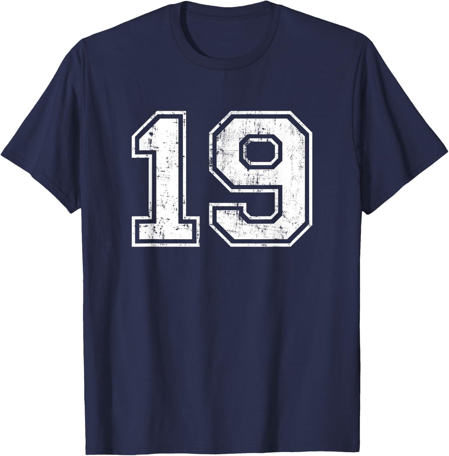 Number 19 Varsity Distressed Vintage Sports Team Practice T-Shirt - T-Shirt | Navy