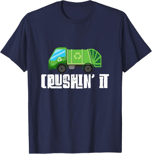 Kids Garbage Truck Crushin' It Kids Toddler Garbage Day T-Shirt - T-Shirt | Navy